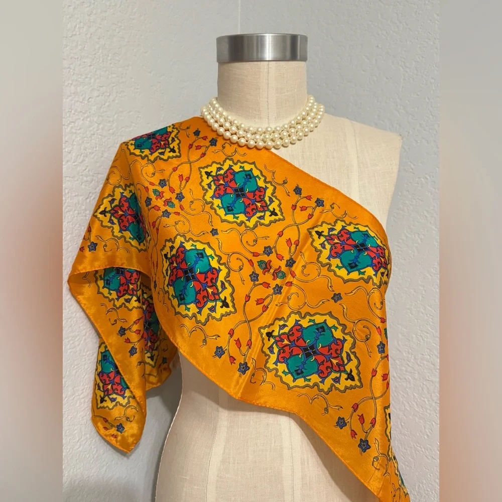 100% Silk Elaine Gold Scarf Approx 50”x10”